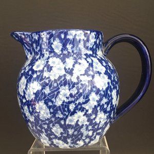 Ironstone China Pitcher Flow Blue White Chintz Floral Water Marked 8 in T #5